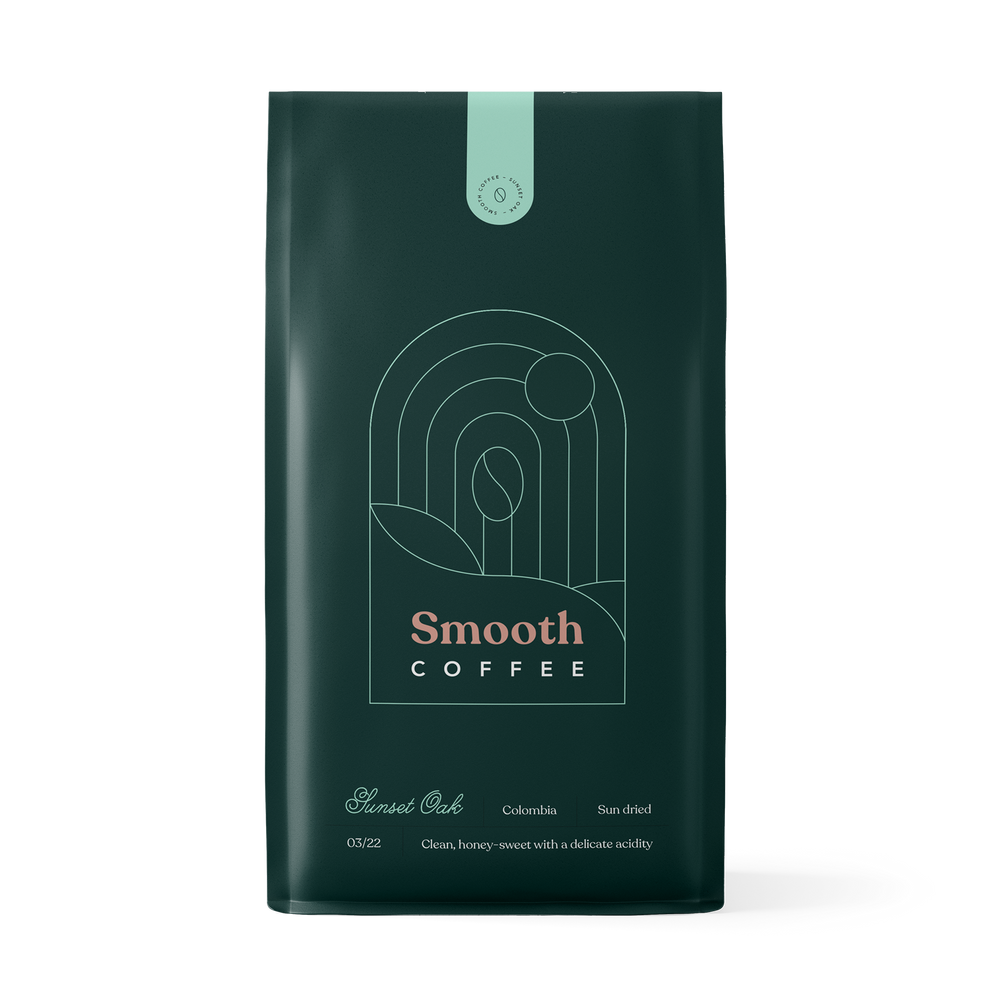 Front view of Sunset Oak Smooth Coffee bag - whole bean