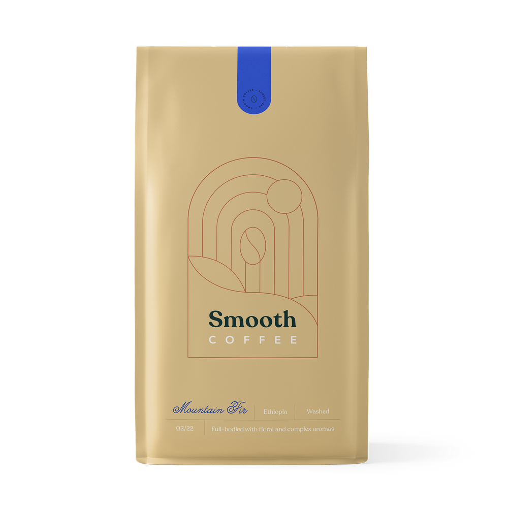 Front view of Mountain Fir Smooth Coffee bag - ground coffee
